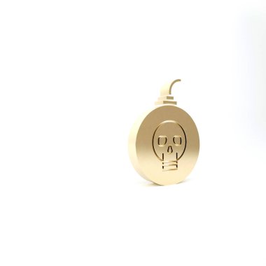 Altın Bomba, beyaz arka planda izole edilmiş ikonu patlatmaya hazır. Mutlu Cadılar Bayramı Partisi. 3d illüstrasyon 3d canlandırma