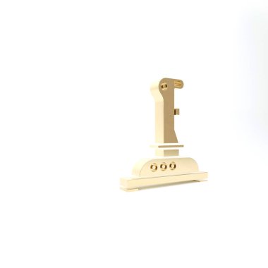 Beyaz arkaplanda izole edilmiş atari makinesi simgesi için altın Joystick. Joystick oyun alanı. 3d illüstrasyon 3d canlandırma