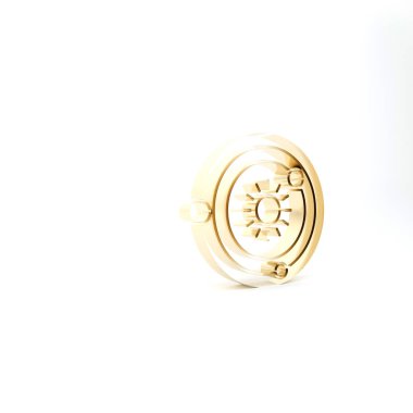 Altın Güneş Sistemi simgesi beyaz arkaplanda izole edildi. Gezegenler yıldızın etrafında dönerler. 3d illüstrasyon 3d canlandırma