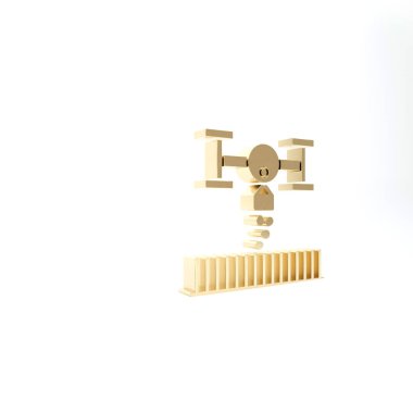 Tohum ekme ikonu için İHA kontrollü Gold Smart çiftliği beyaz arka planda izole edildi. Tarım şirketi için icat teknolojisi. 3d illüstrasyon 3d canlandırma