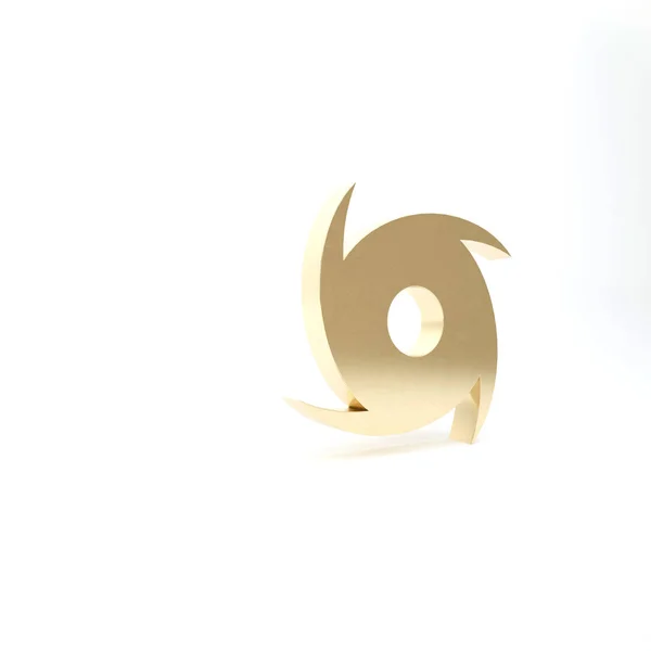 Arany Tornádó ikon elszigetelt fehér háttérrel. Ciklon, forgószél, vihar tölcsér, hurrikán szél vagy forgószél ikon. 3d illusztráció 3d render — Stock Fotó