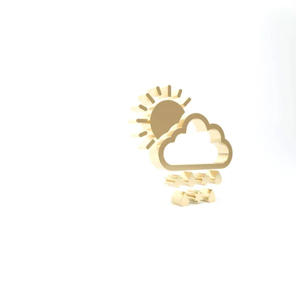 Nube de oro con nieve, lluvia y sol icono aislado sobre fondo blanco. Icono del clima. 3D ilustración 3D render — Foto de Stock