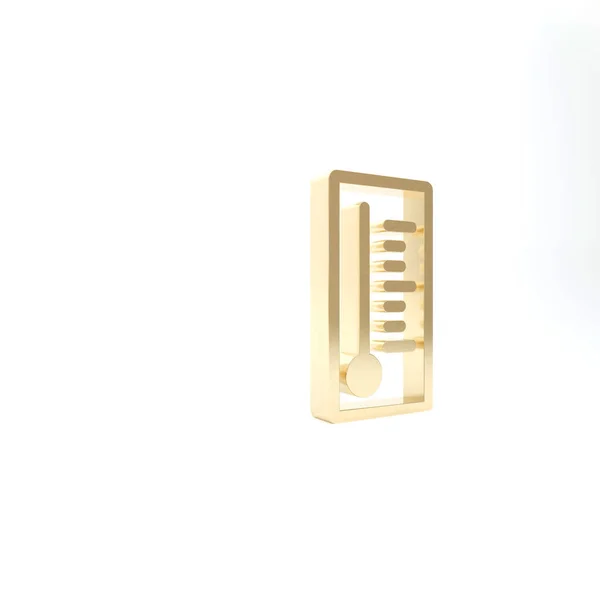 Guld Meteorologi termometer mäta värme och kall ikon isolerad på vit bakgrund. Termometerutrustning som visar varmt eller kallt väder. 3D-illustration 3D-återgivning — Stockfoto