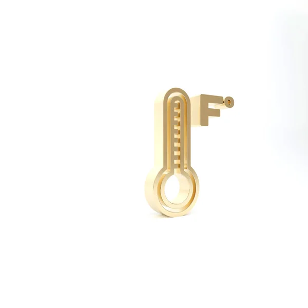 Gold Meteorology thermometer measuring heat and cold icon isolated on white background. Temperature Fahrenheit. 3d illustration 3D render — Stock Photo, Image
