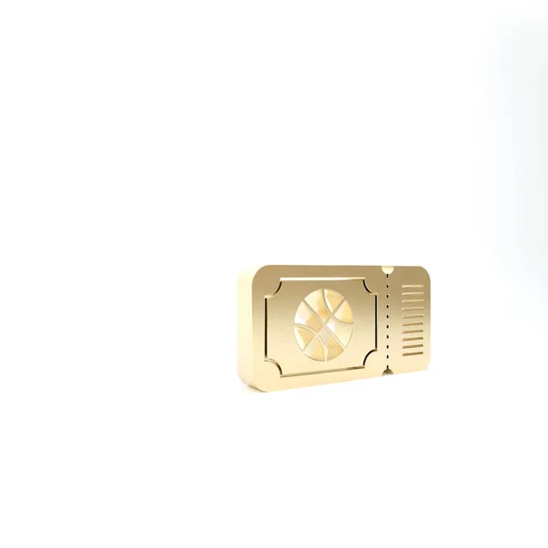 Gold Basketball-Spiel Ticket-Symbol isoliert auf weißem Hintergrund. 3D Illustration 3D Renderer — Stockfoto