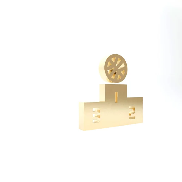 Gold Basketball over sports winner podium icon isolated on white background (en inglés). 3D ilustración 3D render — Foto de Stock