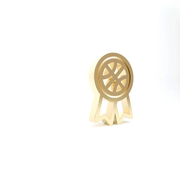 Złota ikona nagrody koszykówki izolowana na białym tle. Ilustracja 3d — Zdjęcie stockowe