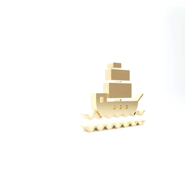 Χρυσό εικονίδιο πλοίου απομονωμένο σε λευκό φόντο. 3D απεικόνιση 3d καθιστούν — Φωτογραφία Αρχείου