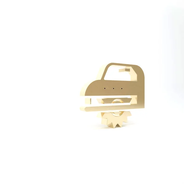 Scie circulaire Gold Electric avec icône de disque dentée en acier isolée sur fond blanc. Outil électrique à main pour couper le bois ou le métal. Illustration 3D rendu 3D — Photo