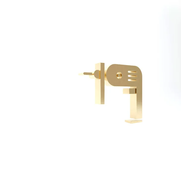 Gold icona della trapano elettrico isolato su sfondo bianco. Strumento di riparazione. Illustrazione 3d rendering 3D — Foto Stock