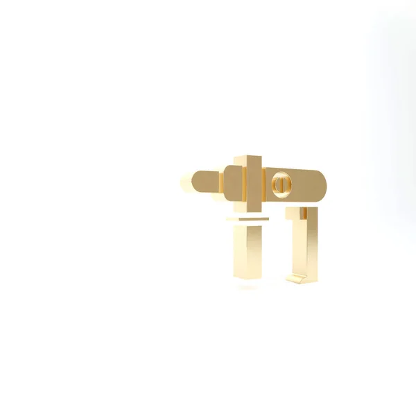 Золотая электрическая иконка дрилл машины выделена на белом фоне. Инструмент ремонта. 3D-рендеринг — стоковое фото