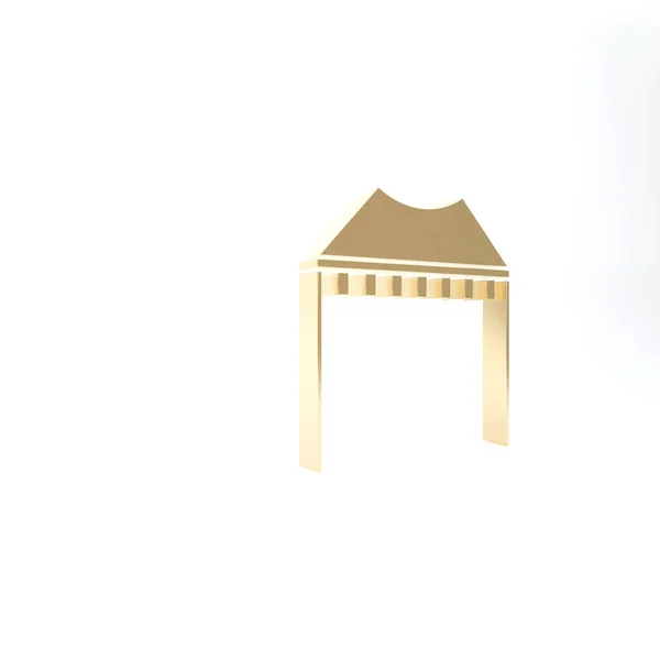 금색 야영 텐트 아이콘은 흰색 배경에 분리되어 있습니다. 카니발 야영 텐트. 놀이 공원. 3D 일러스트 3D 렌더링 — 스톡 사진