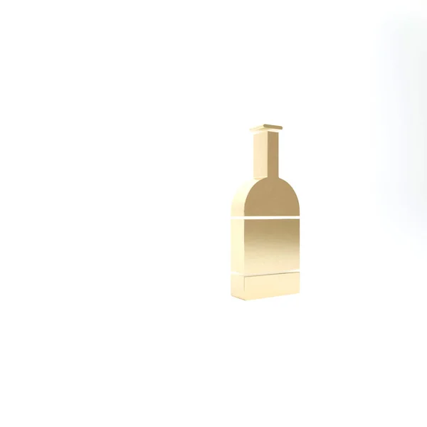 黄金啤酒瓶子图标隔离在白色背景。3D渲染3D插图 — 图库照片
