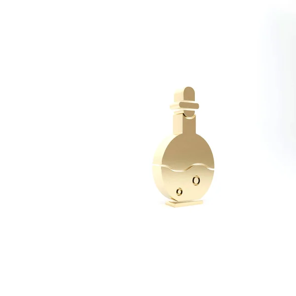 Goldglasflasche mit magischem Elixier-Symbol isoliert auf weißem Hintergrund. Computerspiel. 3D Illustration 3D Renderer — Stockfoto
