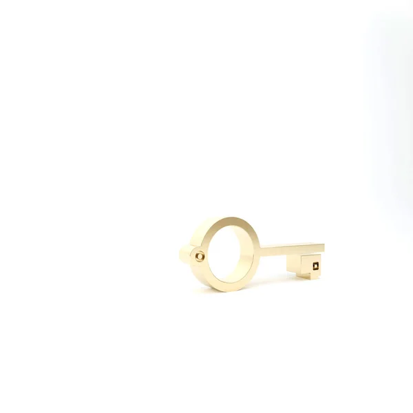 Złoty Starożytny klucz do ikony gry izolowane na białym tle. Ilustracja 3d — Zdjęcie stockowe