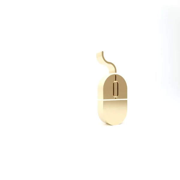 Ícone do mouse computador de ouro isolado no fundo branco. Óptico com símbolo de roda. 3D ilustração 3D render — Fotografia de Stock