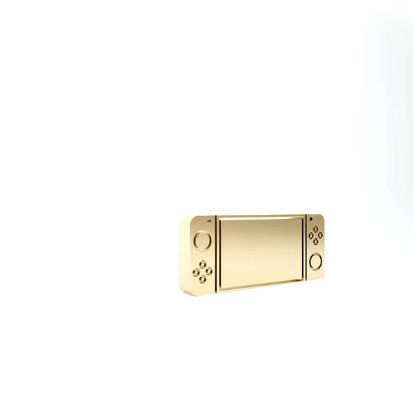 Gold Portable video game console icon isolated on white background. Gamepad sign. Gaming concept. 3d illustration 3D render — Stock Photo, Image