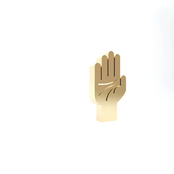 Gold Palmistry of the hand icon isolated on white background. 3d illustration 3D render — Stock Photo, Image