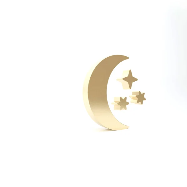 Icona Luna d'oro e stelle isolata su sfondo bianco. Illustrazione 3d rendering 3D — Foto Stock