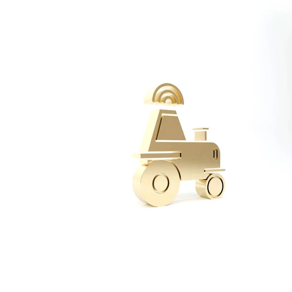 Guld Självkörande trådlös traktor på en smart gård ikon isolerad på vit bakgrund. Smarta jordbruk implementerar element. 3D-illustration 3D-återgivning — Stockfoto