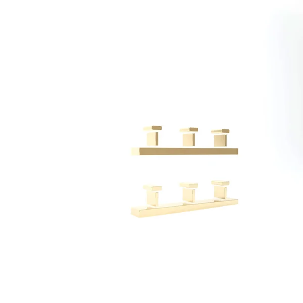 Золоті автоматичні зрошувальні спринклери ізольовані на білому тлі. Водопостачання. Садовий елемент. Спрей значок пістолета. 3D ілюстрація 3D рендеринга — стокове фото