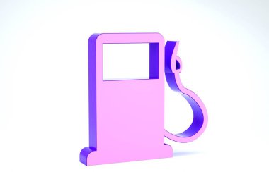 Mor Benzin istasyonu simgesi beyaz arkaplanda izole edilmiş. Araba yakıtı sembolü. Benzin pompası. 3d illüstrasyon 3d canlandırma