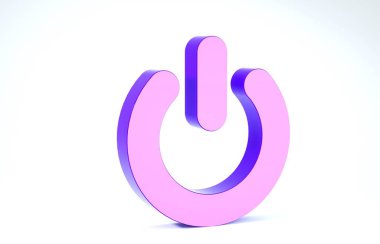 Mor Güç simgesi beyaz arkaplanda izole edildi. Başlat işareti. 3d illüstrasyon 3d canlandırma