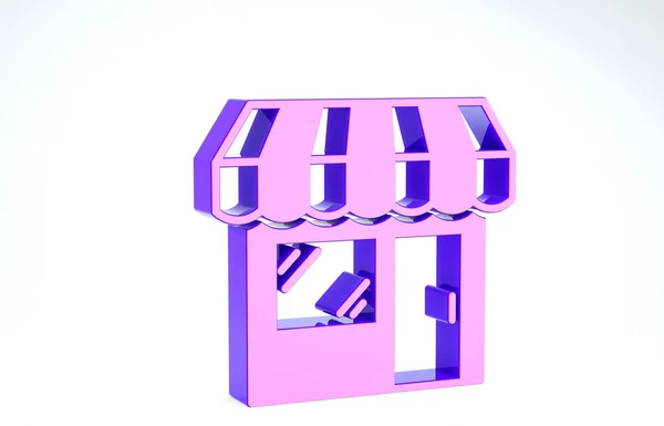 Purple Edificio de compras o icono de la tienda de mercado aislado sobre fondo blanco. Construcción de tiendas. 3D ilustración 3D render —  Fotos de Stock