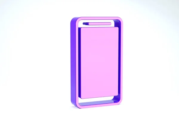 Fioletowy smartfon, ikona telefonu komórkowego na białym tle. Ilustracja 3d — Zdjęcie stockowe