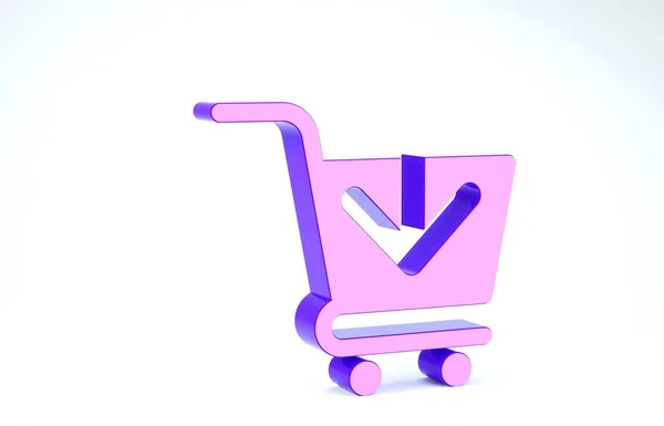 Фіолетовий Додати до кошика значок ізольовано на білому тлі. Інтернет-концепція купівлі. Знак служби доставки. Символ кошика супермаркету. 3D ілюстрація 3D рендеринга — стокове фото