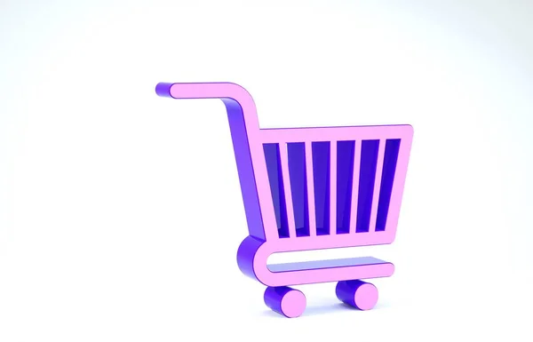 Icône panier violet isolé sur fond blanc. Concept d'achat en ligne. Panneau de service de livraison. Symbole de panier de supermarché. Illustration 3D rendu 3D — Photo