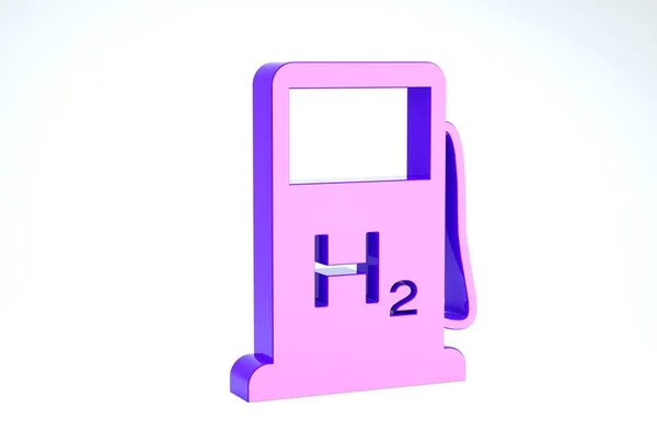 Paarse waterstof tankstation pictogram geïsoleerd op witte achtergrond. H2 station teken. 3d illustratie 3d renderen — Stockfoto