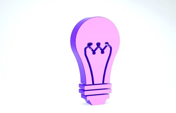 Lila Glühbirnen-Symbol isoliert auf weißem Hintergrund. Energie und Ideensymbol. Lampe elektrisch. 3D Illustration 3D Renderer — Stockfoto