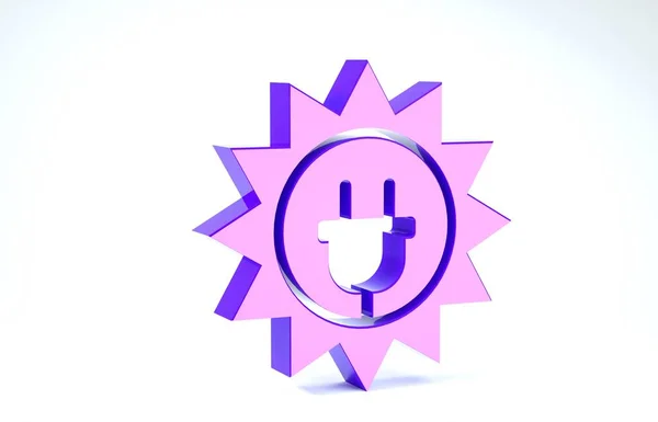 Purple Solar energy panel icon isolated on white background. Sun and electric plug. 3d illustration 3D render