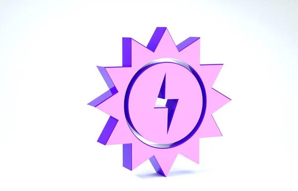 Fioletowy panel energii słonecznej ikona izolowana na białym tle. Słońce z symbolem błyskawicy. Ilustracja 3d — Zdjęcie stockowe