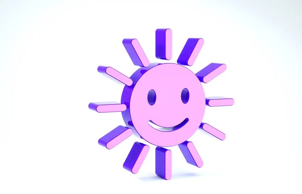 Purple Lindo sol con sonrisa icono aislado sobre fondo blanco. Divertido sol sonriente. Feliz sonrisa soleada. 3D ilustración 3D render —  Fotos de Stock