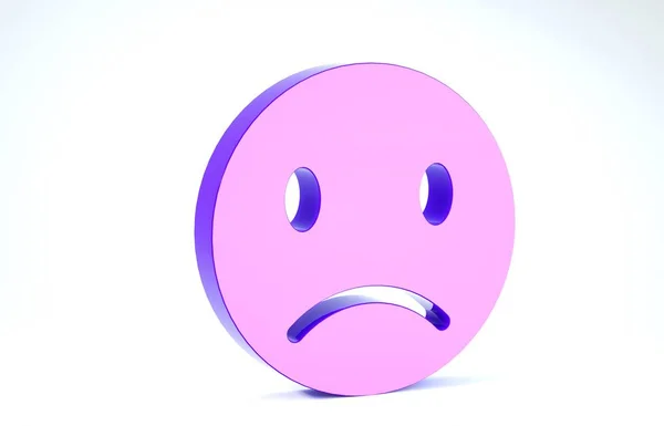 Фиолетовый значок грустной улыбки на белом фоне. Лицо смайлика. 3D-рендеринг — стоковое фото