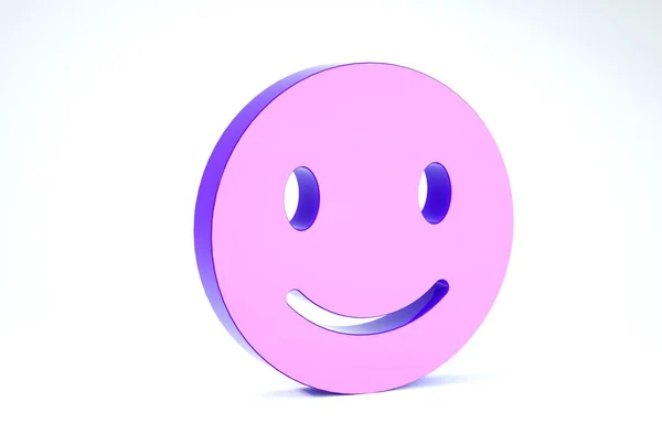 Purple Smile icona del viso isolato su sfondo bianco. emoticon sorridente. Felice smiley chat simbolo. Illustrazione 3d rendering 3D — Foto Stock