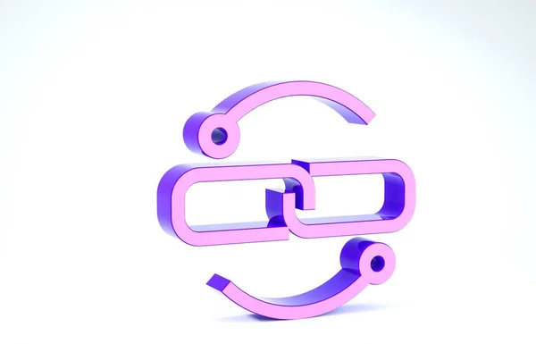 Фіолетовий Ланцюг лінії зв'язку ізольовані на білому тлі. Посилання одинарне. 3D ілюстрація 3D рендеринга — стокове фото