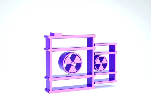 Purple Radioactive waste in barrel icon isolated on white background. Toxic refuse keg. Radioactive garbage emissions, environmental pollution. 3d illustration 3D render