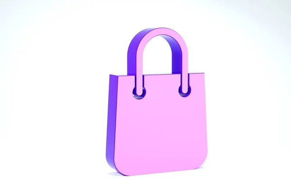 Lila Einkaufstasche Symbol isoliert auf weißem Hintergrund. Paketschild. 3D Illustration 3D Renderer — Stockfoto