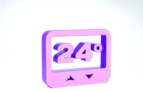 Μοβ εικονίδιο θερμοστάτη απομονωμένο σε λευκό φόντο. Έλεγχος θερμοκρασίας. 3D απεικόνιση 3d καθιστούν — Φωτογραφία Αρχείου