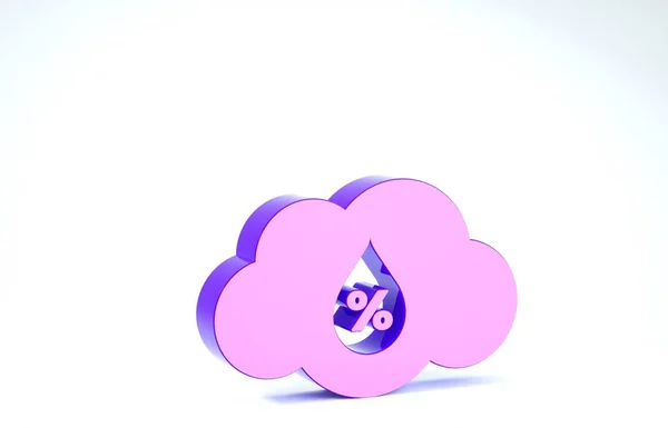 Fialová ikona vlhkosti izolovaná na bílém pozadí. Počasí a meteorologie, mrak, symbol teploměru. 3D ilustrace 3D vykreslení — Stock fotografie