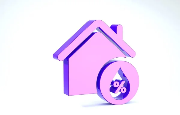 Das lila Hausfeuchtigkeitssymbol isoliert auf weißem Hintergrund. Wetter und Meteorologie, Thermometer-Symbol. 3D Illustration 3D Renderer — Stockfoto
