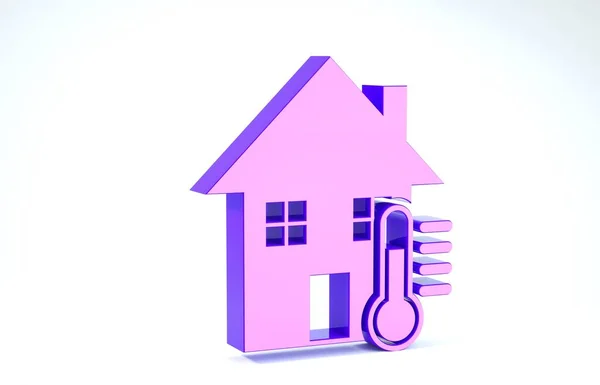 Icono de temperatura Purple House aislado sobre fondo blanco. Icono del termómetro. 3D ilustración 3D render — Foto de Stock