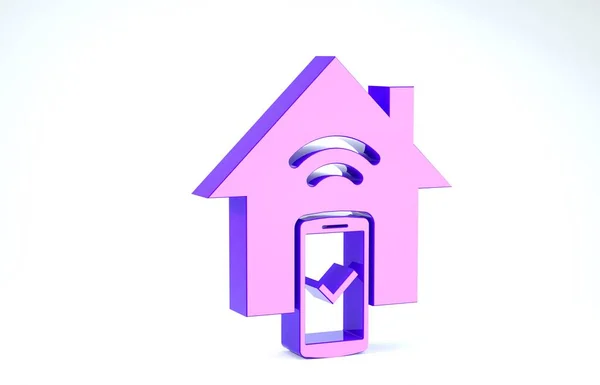 Purple Smart home - εικονίδιο συστήματος τηλεχειρισμού απομονωμένο σε λευκό φόντο. 3D απεικόνιση 3d καθιστούν — Φωτογραφία Αρχείου