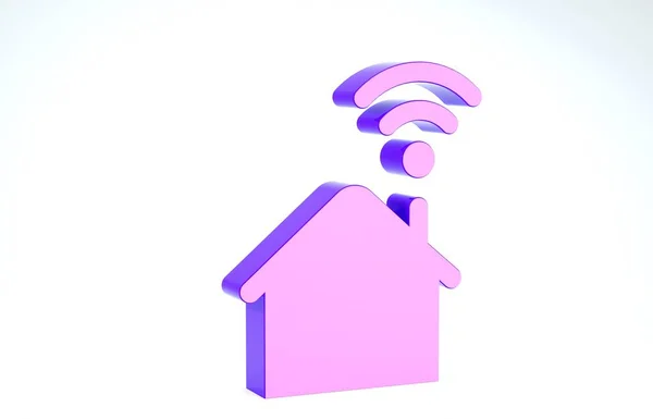 Purple Smart home con icono wi-fi aislado sobre fondo blanco. Control remoto. 3D ilustración 3D render — Foto de Stock