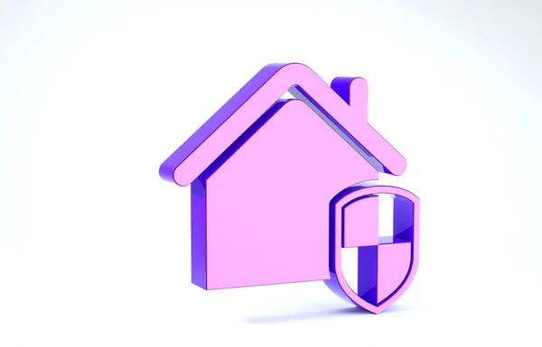 Casa púrpura bajo icono de protección aislado sobre fondo blanco. Hogar y escudo. Protección, seguridad, protección, concepto de defensa. 3D ilustración 3D render — Foto de Stock