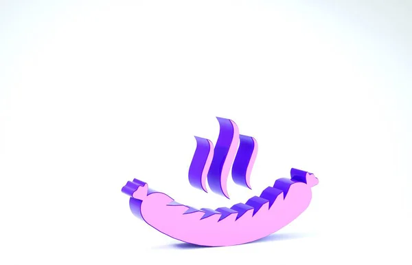 Violette Wurst mit Dampf-Ikone auf weißem Hintergrund. Grillwurst und Aromaschild. 3D Illustration 3D Renderer — Stockfoto
