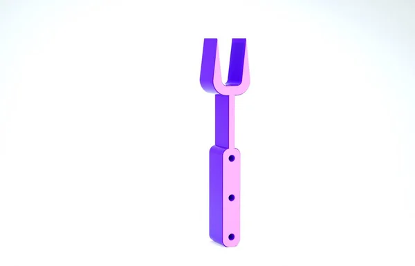 Ícone de garfo de churrasco roxo isolado no fundo branco. Sinal de garfo para churrasco. Churrasco e grelhador ferramenta. 3D ilustração 3D render — Fotografia de Stock